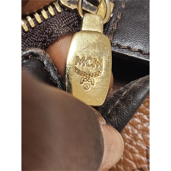 Authentic MCM Visetos Dog Bone Striped Shopper Tote Bag Brown - Picture 8 of 13